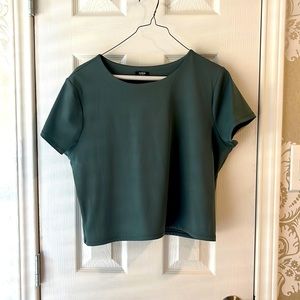 Express dusky Olive/teal green body contour crop top.